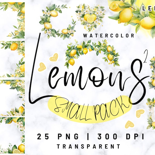 Watercolor Lemon frames png | Lemon Clipart bundle | Watercolor Lemons | Clipart Bundle | Lemon Bundle | Lemon Wreath | Commercial Use