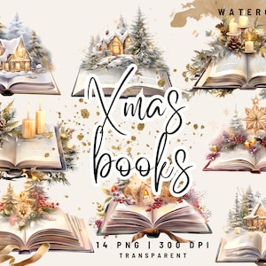 14 PNG Weihnachtsbuch Clipart, Aquarell Weihnachtsbücher, Aquarell Weihnachten, Kartenherstellung, Digitales Papiermodell, Scrapbooking