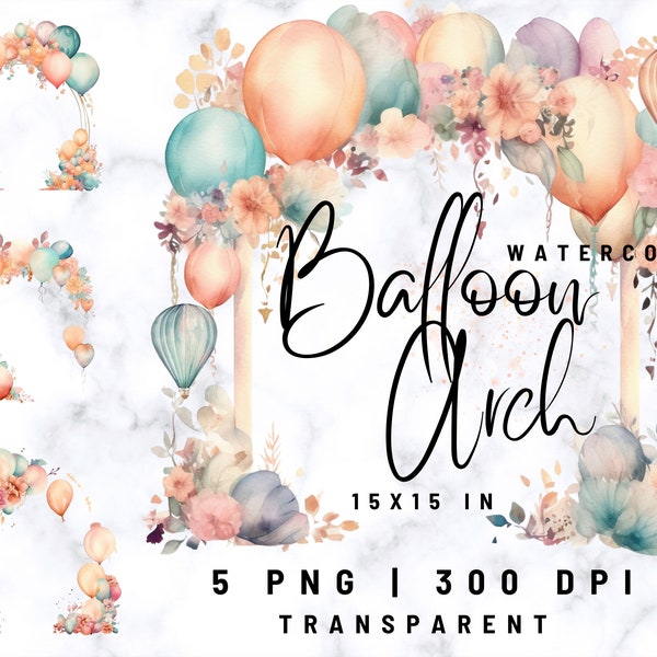 Balloon Arch Clipart | Arch Watercolor | High Quality PNG | Digital | Balloon Frame Clipart | Sublimation | Commercial Use