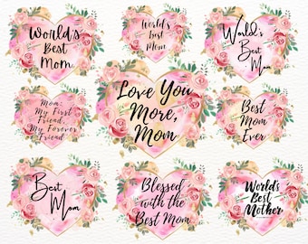 Mom Clipart: Mom Sublimation Bundle, Mom PNG bundle, Mother's Day Gift, Commercial Use, World’s best mom, best mom
