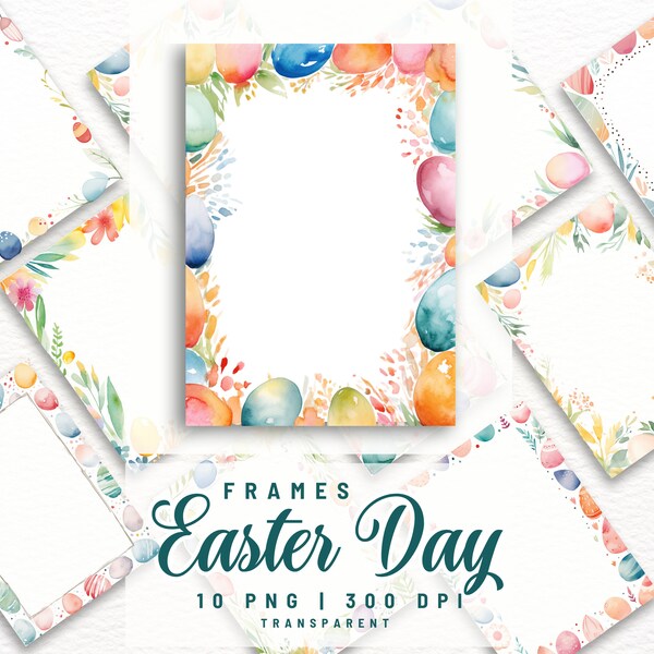 10 PNG Watercolor Easter Frame Easter Clipart PNG Easter Day Invitation Border Spring Frame  Premade Frame Card making Commercial Use