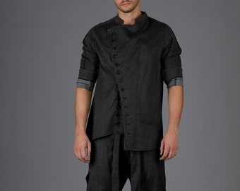 Designer shirt, asymmetric shirt, button shirt, men's blouse, denim shirt, A7StudioBG, Kimono Shirt , Denim men's shirt , Simple men's shirt