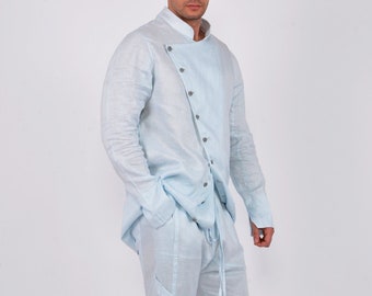 Man's linen shirt, Asymmetric blazer, long sleeves shirt, Designer shirt, Casual outfit, A7StudioBG