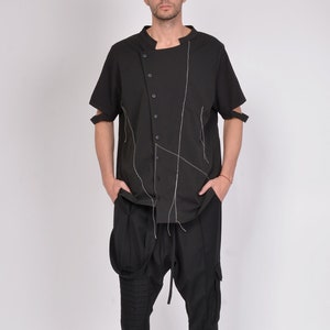 Asymmetric men&#39;s shirt, Black shirt, Summer men&#39;s shirt , Sports men&#39;s shirt, Casual shirt, A7StudioBG , Asymmetric men’s shirt