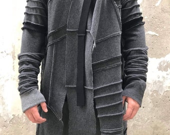 Herrenmantel, Herren-Strickjacke, Handgefertigter Herrenmantel, Langarmmantel, Herren-Designeroberbekleidung, A7StudioBG