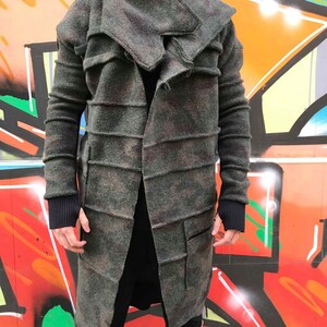 Military men's coat, Men cardigan, Handmade men's jacket, Asymmetric Cashmere coat, Long sleeve coat, Men’s designer outerwear, A7Studio.