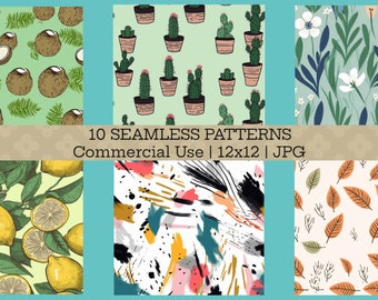 10 Versatile Seamless Patterns for Crafts, Decor & More - Digital Paper Bundle - Commercial Use
