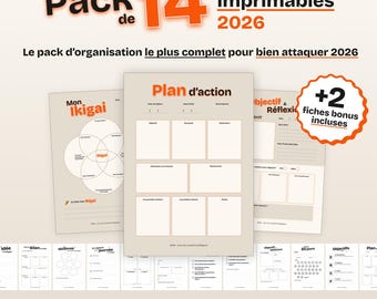 Pack of 14 Printable 2026 Worksheets + 2 Bonuses | Organization, Goals, Ikigai, SWOT, A4 Planner | Printable PDF Productivity & Mental Health