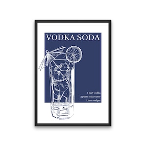 Cocktail Print, Vodka Soda, Trendy Bar Cart Print, DIGITAL DOWNLOAD, Neutral Cocktail Posters, Printable Art, Drink Wall Decor, Bar Cart