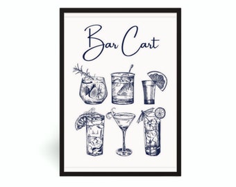 Cocktail Print, Bar Cart, Trendy Bar Cart Print, DIGITAL DOWNLOAD, Neutral Cocktail Posters, Printable Art, Drink Wall Decor, Bar Cart