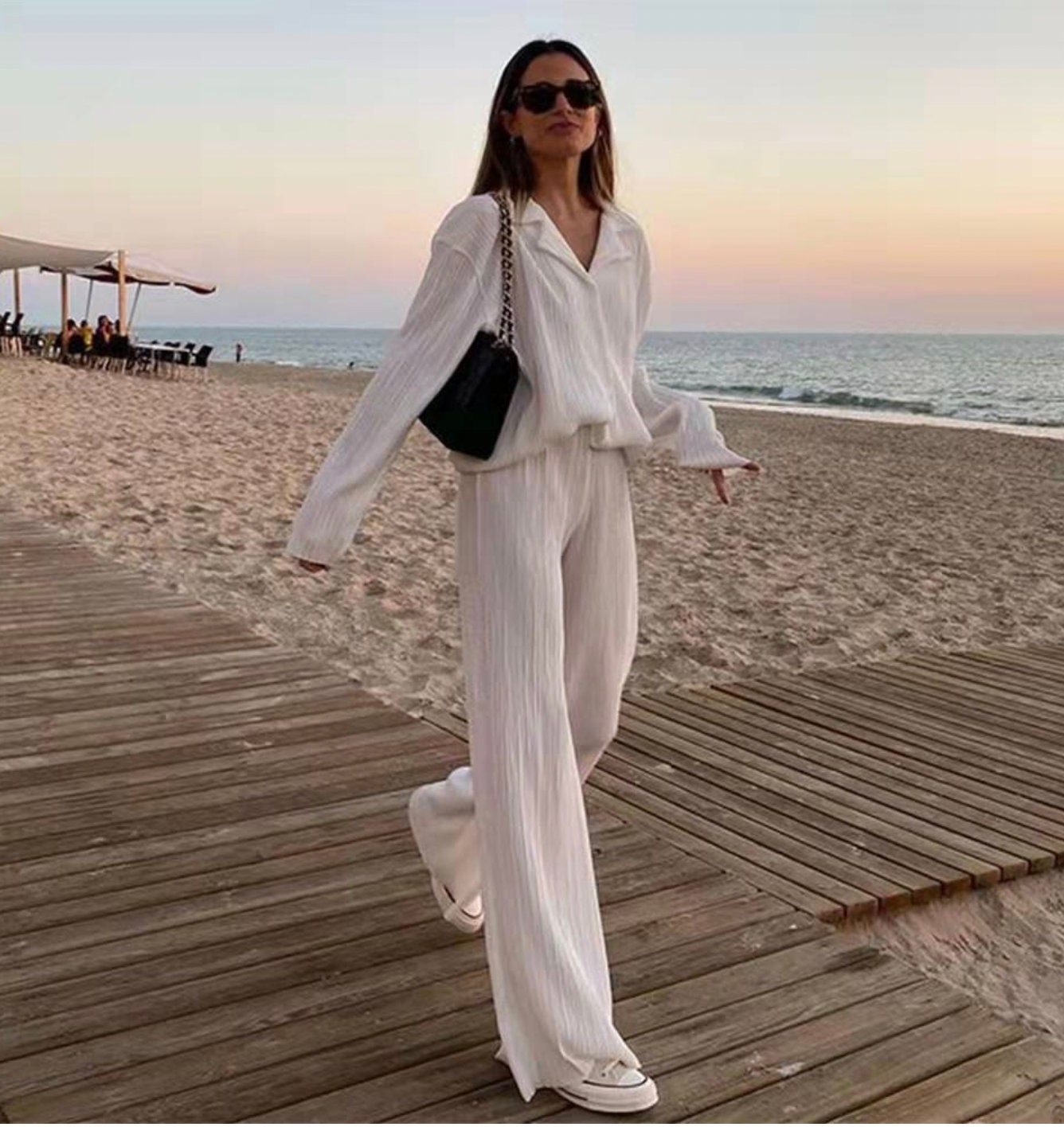 Women Sexy Solid Top Pant Sets Two Piece Off Shoulder Short Sleeve Suit  Crop Top High Women Pant Sets Outfits (White, M)