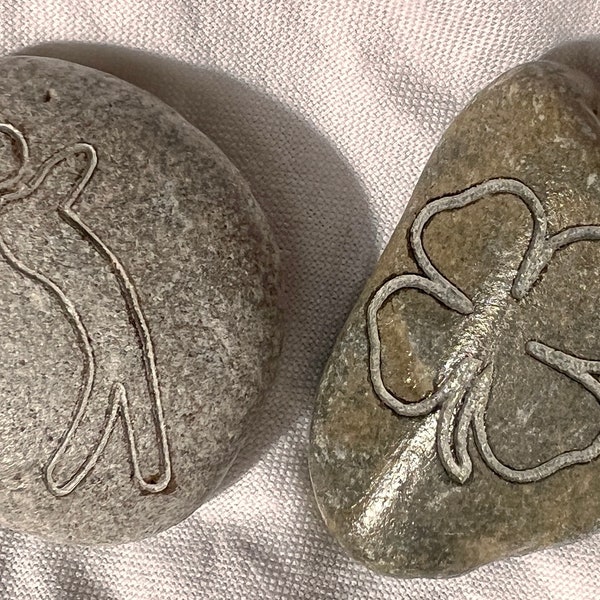 Duo Pair of LUCKY Good Luck GOLF Engraved Pebbles