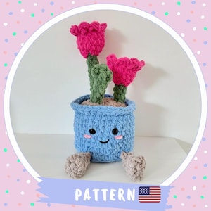 english FLOWERPOT CROCHET PATTERN no sew | Jellycat inspired | cute crochet flower | flower decoration | housewarming gift | tulips | kawaii