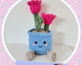 english FLOWERPOT CROCHET PATTERN no sew | Jellycat inspired | cute crochet flower | flower decoration | housewarming gift | tulips | kawaii