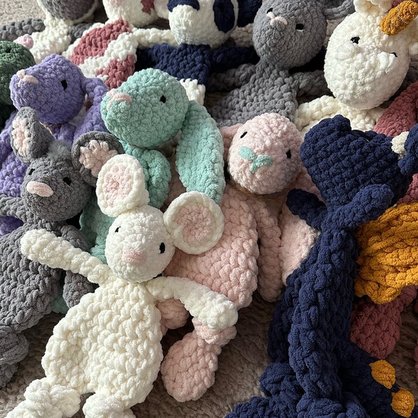 MADE-TO-ORDER personalized snugglers, animal lovey, babies first stuffed animal, baby shower gifts, crocheted animals, handmade heirlooms.