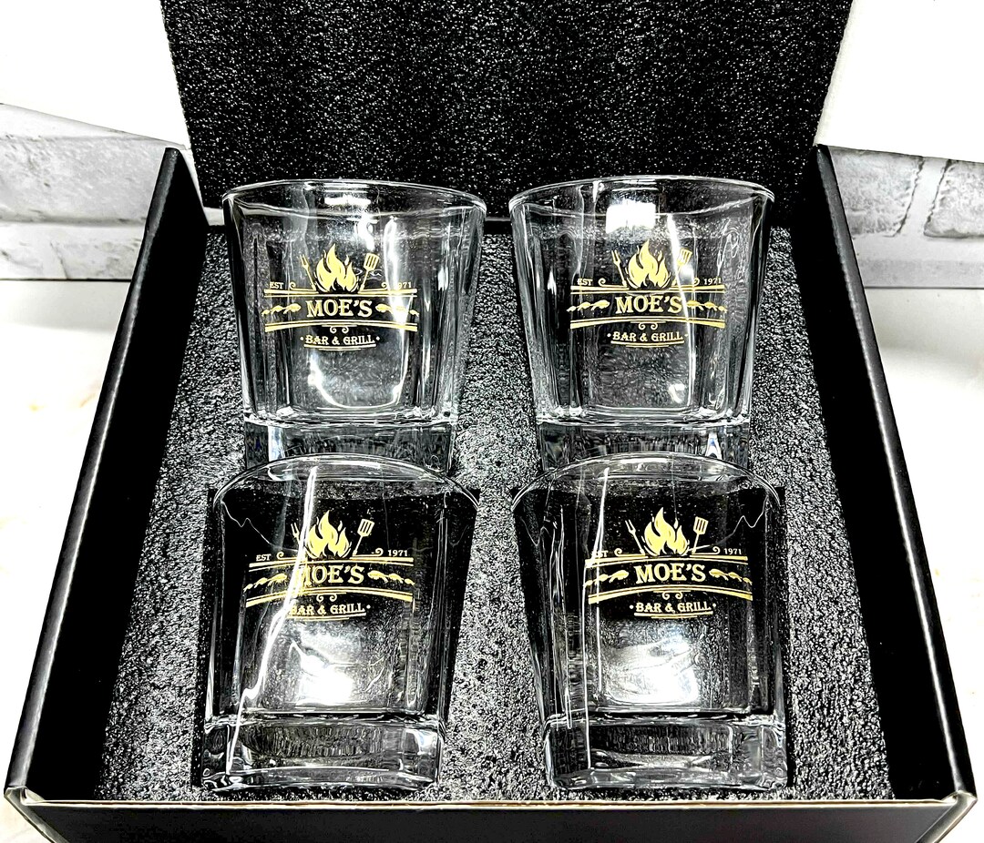 11oz Set of Four | Whiskey Square Rock Glasses | Any Custom Engraving ...