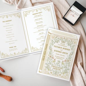 Canva Book Cover Order of Service, Happily Ever After, Love Story, Book Wedding, Wedding program, Art Nouveau, Order of Service Booklet VB