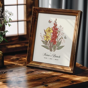 Mothers Day Print, Gift for Mum, Birth Month Flower Print, Mom Print, Antique Flower Digital Art, Grandmother Gift, Birthday Gifts for Mom