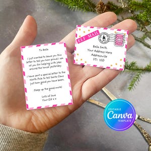 Carta de elfo en miniatura rosa para imprimir con sobre, Hola de tu elfo, Imprimibles de elfos, Carta de un elfo, Carta de despedida de un elfo, Descarga instantánea
