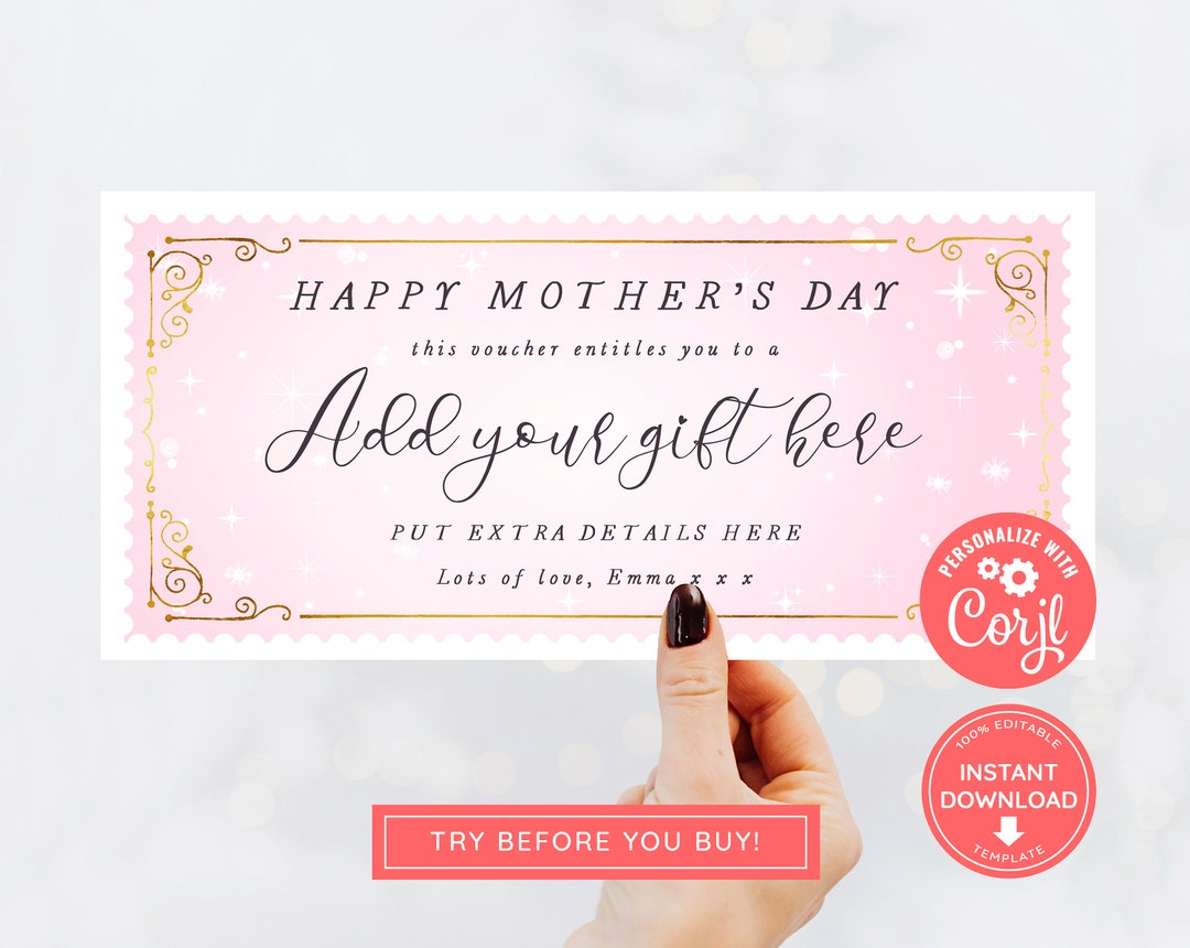 Editable Mother's Day Voucher, Event Ticket, Print at Home Voucher