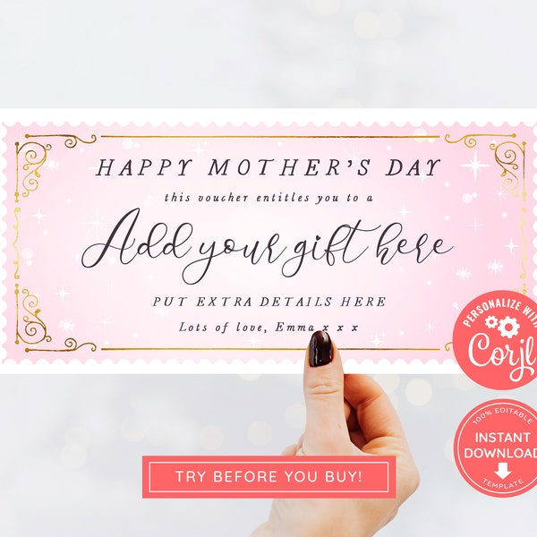 Editable Mother's Day Voucher, Event Ticket, Print at home Voucher, Printable Gift Voucher, Surprise Ticket, Mothers Day Gift, Mom Voucher