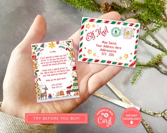Printable Mini Elf Letter with envelope, Hello from your Elf, Elf Printables, Letter from Elf, Elf Goodbye Letter, Instant Download