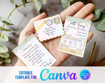 Canva, utskrivbart mini-tandféset med glitter och kuvert, kvitto och älvbrev, direktnedladdning och helt redigerbart tandféset