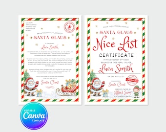 Instant Download Editable Santa Letter and Nice List Certificate, Personalised Letter from Santa, Printable Template Santa Letter