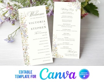 Pastel Wildflower Wedding Program Template: Summer Garden (Canva)