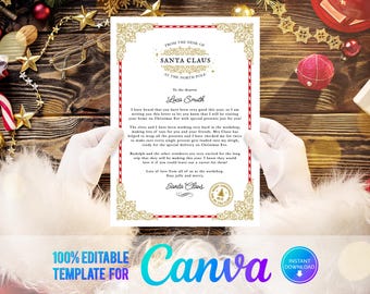 Santa Letter and Nice List Certificate, Father Christmas Letter, Canva template, personalised, instant download, DIY, print at home