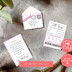Printable Mini Tooth Fairy Set Pink with envelope, receipt and fairy letter, Instant Download and fully editable tooth fairy set image 4