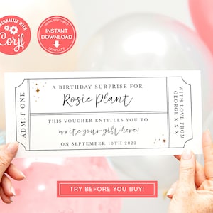 Billet d'or d'événement modifiable, bon d'anniversaire à imprimer à la maison, bon cadeau numérique, billet surprise