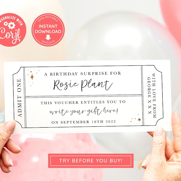 Editable Event Golden Ticket, Print at home Birthday Voucher, Digital Gift Voucher, Surprise Ticket