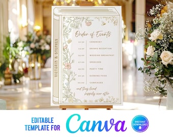 Canva Book Order of Events, Happily Ever After, Love Story, Book Wedding, Editable Template, Wedding Book Order of the Day, Art Nouveau, VB