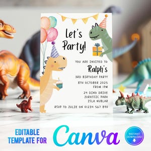 Canva Editable Dinosaur Birthday Invite, Print at Home Dino Birthday Party Invitation, Dinosaur Party, Dinosaur Printable, Kids Party