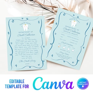 Canva, Carta para hada de los dientes azul, recibo y carta para hada de los dientes, descarga instantánea, hada de los dientes editable, carta para hada de los dientes para niño, certificado