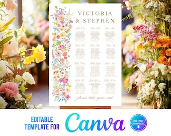 Floral Wedding Seating Chart Template: Colorful Summer Garden (Canva)
