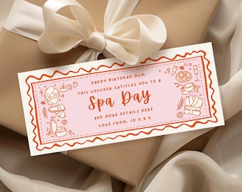 Canva Editable Spa Day Voucher, Print at Home Ticket, Digital Gift Certificate, Spa Gift Card, Gift Voucher Printable, Last Minute Gift