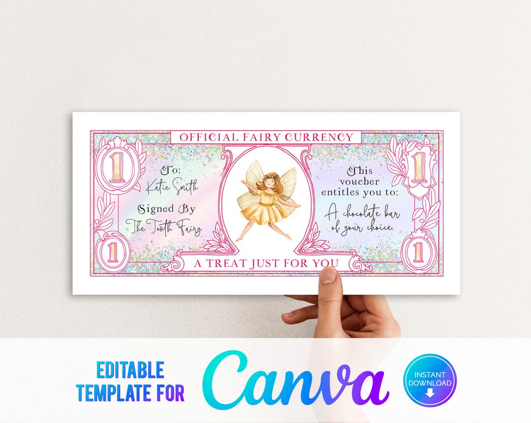 Canva Tooth Fairy Printable Voucher, Tooth Fairy Currency, Money From ...
