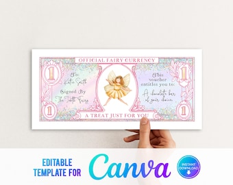 Canva Tooth Fairy Printable Voucher, Tooth Fairy Currency, Money from Tooth Fairy, Pink Tooth Fairy Gift, Receipt, Lost Tooth, First Tooth
