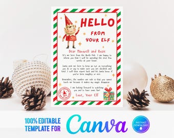 Canva Editable Elf Hello Letter, Elf Hello, Hello from your Elf, Christmas Elf greetings, Welcome, Adoption Printable Template, Download