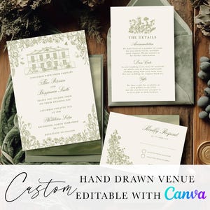 Hochzeitsort Handgezeichnete Skizze, Ort Hochzeit einladen, Ort Illustration, Wildblumen Hochzeit, Grüne Wildblumen, Bearbeitbare Canva Vorlage