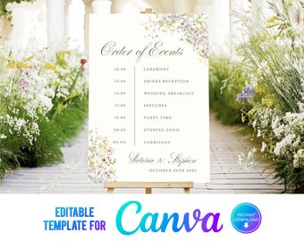 Wildflower Wedding Order of Events Sign: Canva Template
