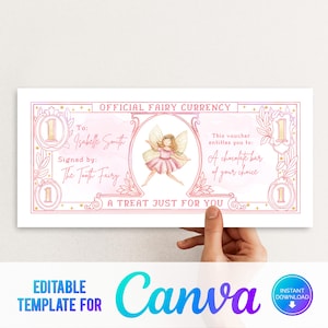 Canva Tooth Fairy Printable Voucher, Tooth Fairy Currency, Money from Tooth Fairy, Pink Tooth Fairy Gift, Receipt, Lost Tooth, First Tooth