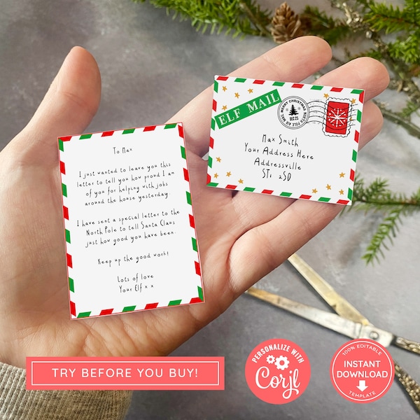 Printable Mini Elf Letter with envelope, Hello from your Elf, Elf Printables, Letter from Elf, Elf Goodbye Letter, Instant Download