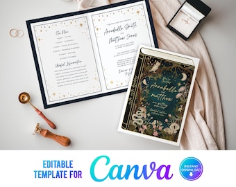 Canva Book Cover Wedding Invitation, Happily Ever After, Love Story, Book Wedding, Editable Template, Wedding Book, Enchanted Woodland
