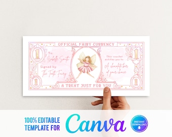 Canva Tooth Fairy Printable Voucher, Tooth Fairy Currency, Money from Tooth Fairy, Pink Tooth Fairy Gift, Receipt, Lost Tooth, First Tooth