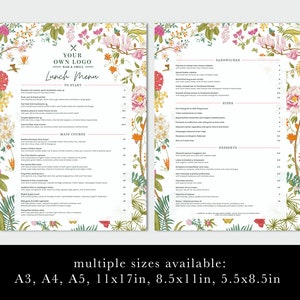 Restaurant Menu Design, Colourful Flowers Menu, Foliage, Floral Menu ...