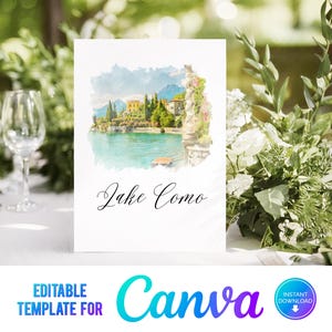 Watercolour travel Table Plan Canva Template, destination wedding, png files holiday destinations, Travel Table Plan, Destination Table Name