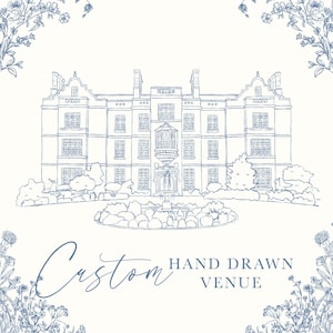 Wedding Venue Hand Drawn Sketch, Digital File, Digital Wedding Venue, Custom Illustration, Wedding Venue Drawing, Hand drawn line drawing
